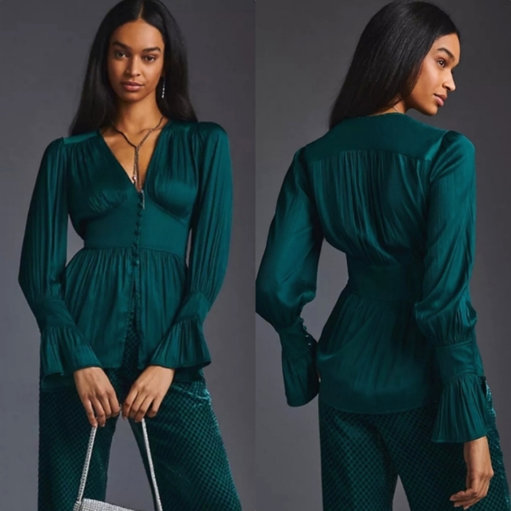 Anthropologie Deep-V Peplum Blouse